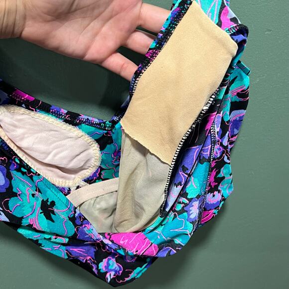 Maxine of Hollywood Floral One Piece Swimsuit Purple Turquoise Pink - Picture 5 of 5